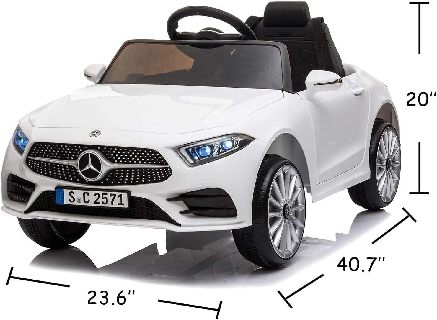Licensed Mercedes Benz Electric Car for Kids 12V Ride On Car with Remote Control, LED Lights, AUX Port, Music Players, Bluetooth, Lockable Doors, Soft Start (White)