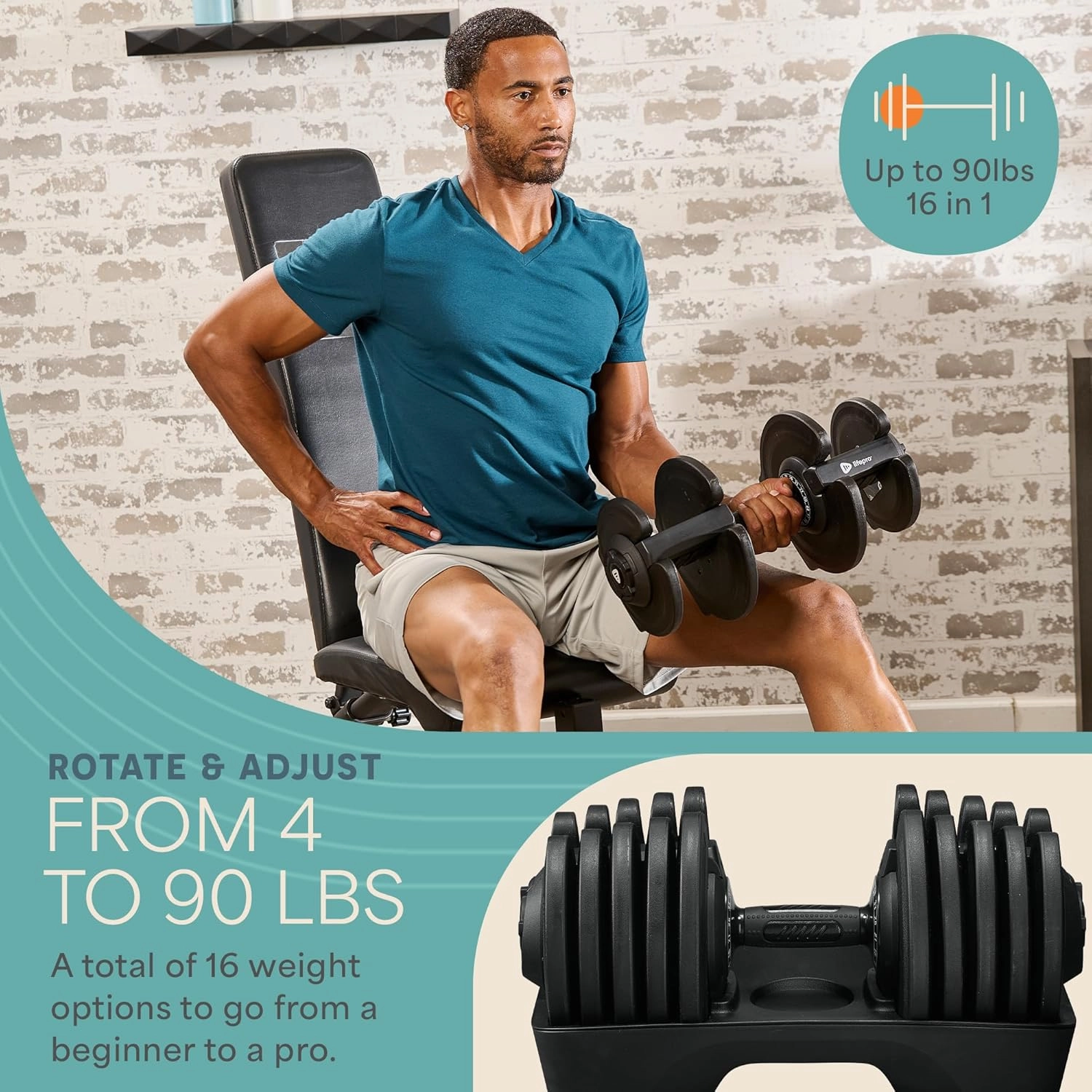 LifePro Adjustable Dumbbell Set/Single – 90lb, 25lb Dumbbells Set of 2, and Single piece - Quick Change Rotating Hand Weights for Women/Men at Home Gym Weight System, Ideal for Home Strength Training