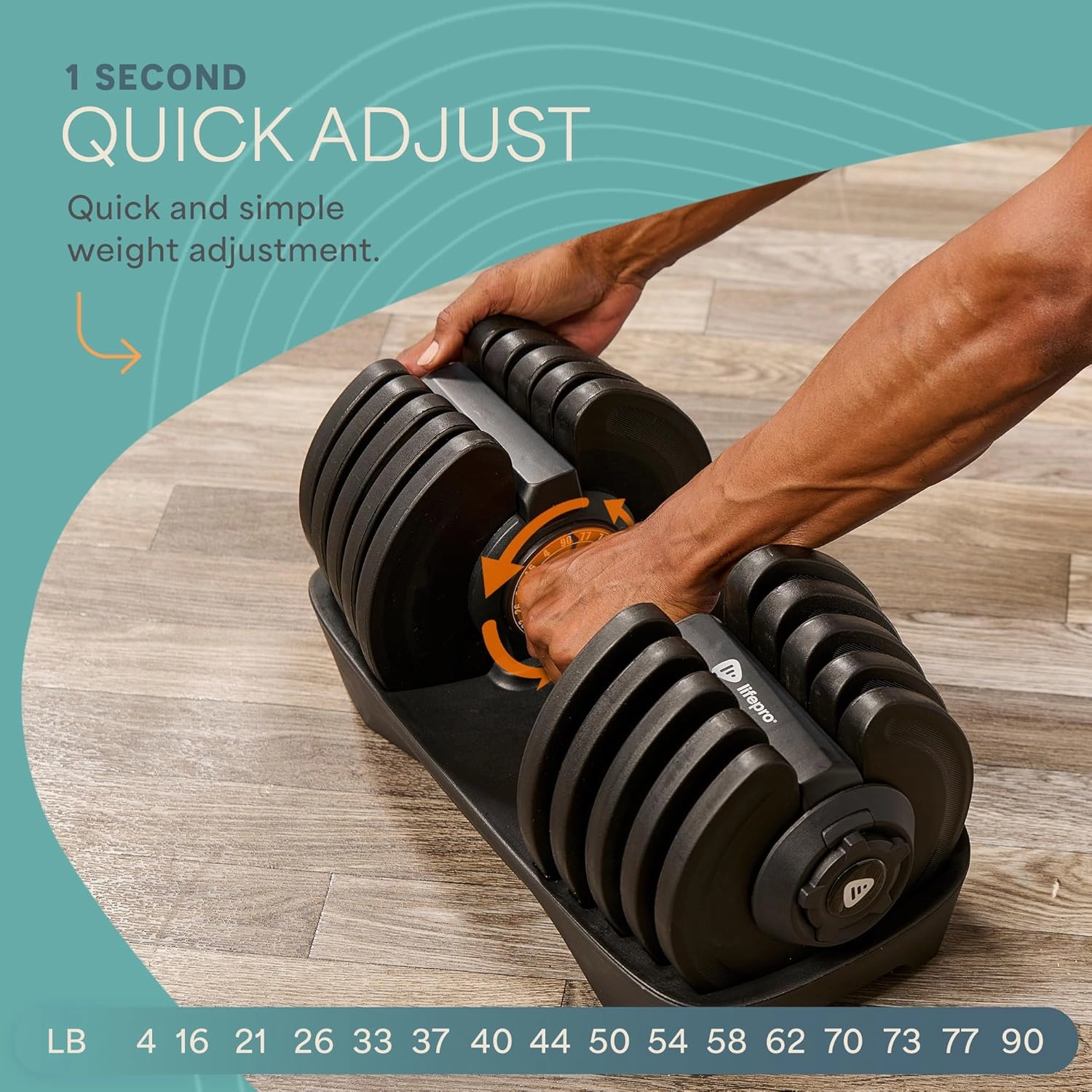 LifePro Adjustable Dumbbell Set/Single – 90lb, 25lb Dumbbells Set of 2, and Single piece - Quick Change Rotating Hand Weights for Women/Men at Home Gym Weight System, Ideal for Home Strength Training