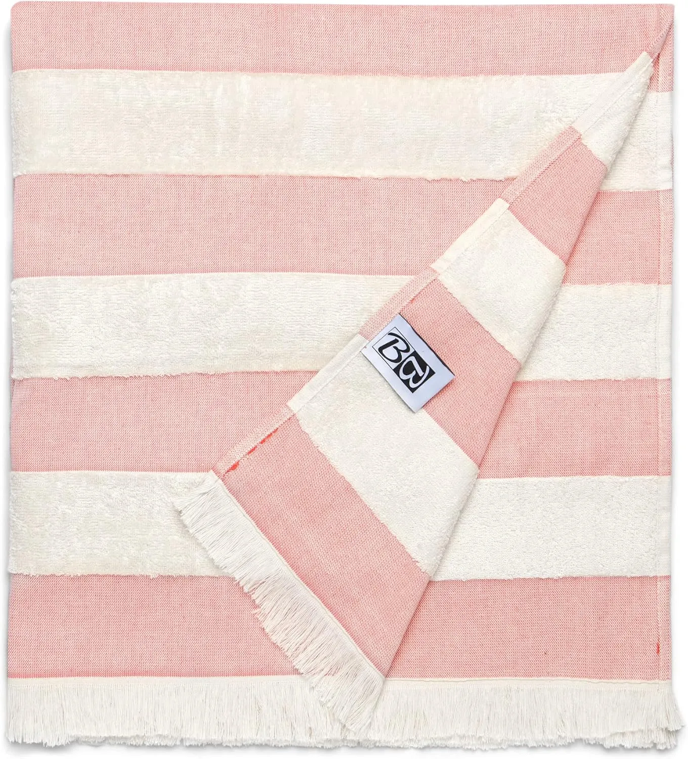 Lightweight Turkish Beach Towel - 100% BCI Cotton, Unbleached Raw Fringe, Oeko-TEX Certified, Absorbent, Eco-Friendly, 36x66 in, 1 lb, Natural Stripe, Portable Sarong Blanket for Pool, Travel, Gift