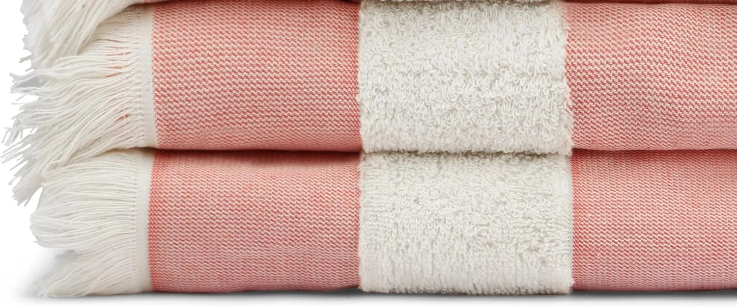 Lightweight Turkish Beach Towel - 100% BCI Cotton, Unbleached Raw Fringe, Oeko-TEX Certified, Absorbent, Eco-Friendly, 36x66 in, 1 lb, Natural Stripe, Portable Sarong Blanket for Pool, Travel, Gift