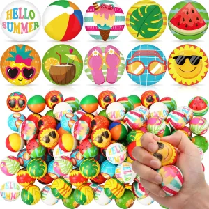 Liliful 100 Pcs Summer Stress Balls Hawaiian Beach Foam Squeeze Ball Summer Stress Toy Swimming Pool Sensory Fidget Toys Tropical Party Favor Beach Goodie Bag Stuffers