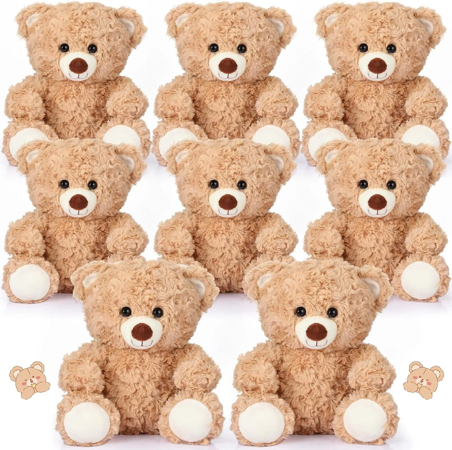 Liliful 8 Pieces 8 Inch Bear Stuffed Animal Bulk Stuffed Animals Plush Toys Bear Party Favors for Baby Shower Birthday Party Gifts Supplies(Light Brown)