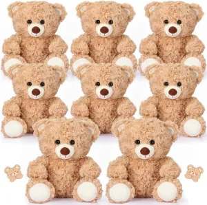Liliful 8 Pieces 8 Inch Bear Stuffed Animal Bulk Stuffed Animals Plush Toys Bear Party Favors for Baby Shower Birthday Party Gifts Supplies(Light Brown)