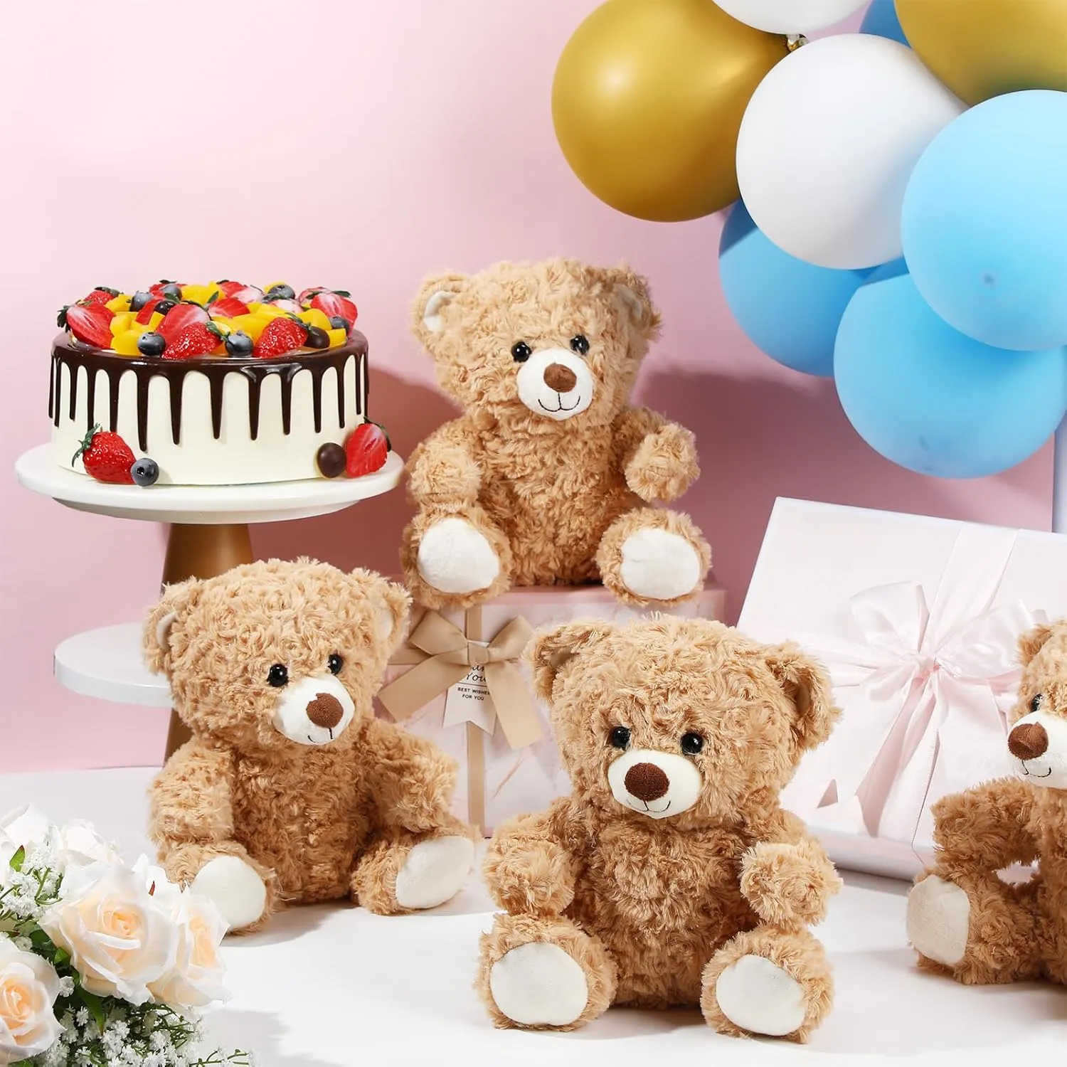 Liliful 8 Pieces 8 Inch Bear Stuffed Animal Bulk Stuffed Animals Plush Toys Bear Party Favors for Baby Shower Birthday Party Gifts Supplies(Light Brown)