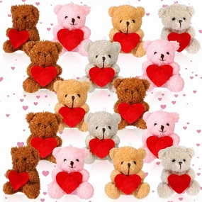 Liliful 20 Pcs Valentine Animals Bear with Heart Mini Valentine's Day Stuffed Animals Bulk Plush Animals for Valentine's Day Plushie Gifts
