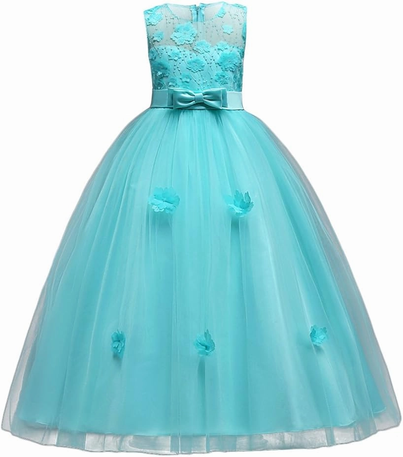 Little Big Girls’Tulle Retro Vintage Dresses Flower Lace Pageant Party Wedding Floor Length Dance Evening Gown