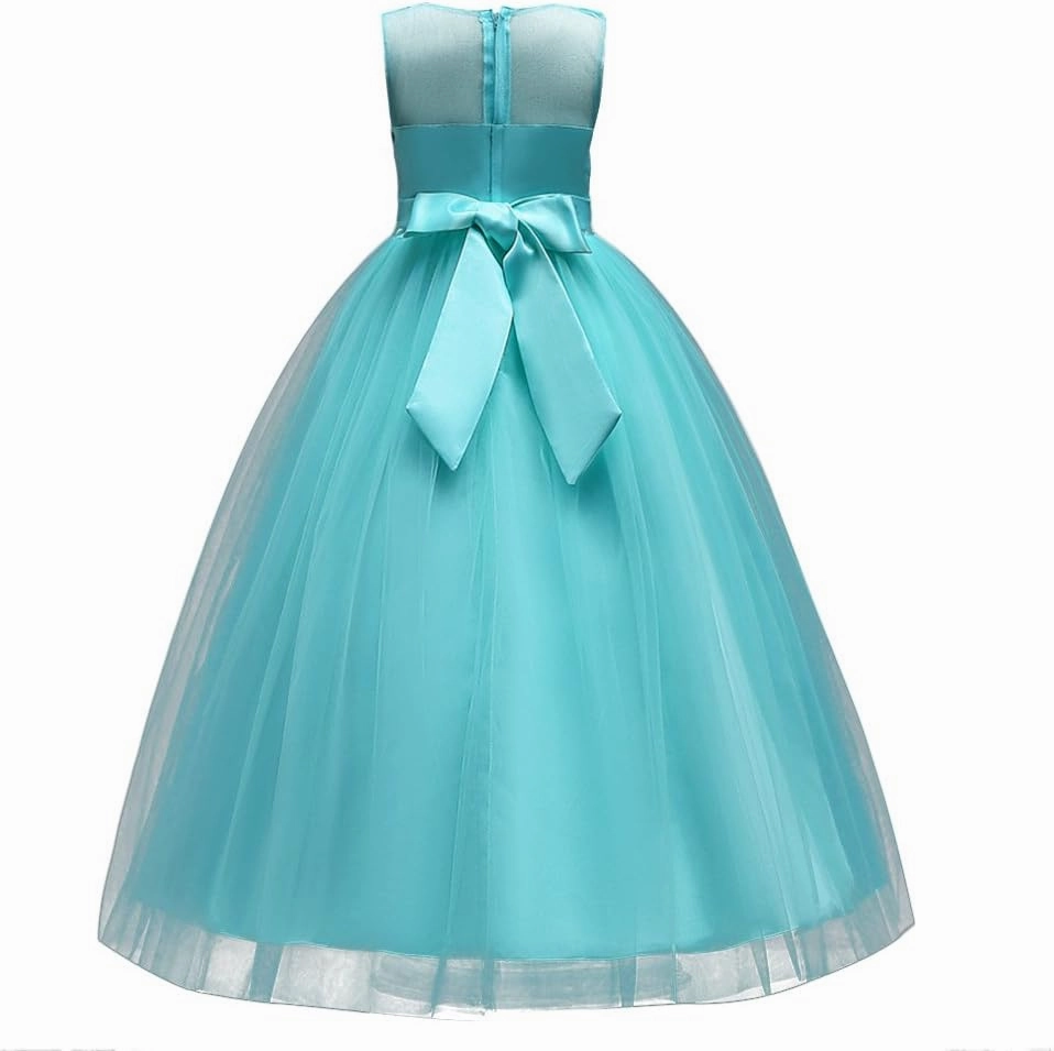 Little Big Girls’Tulle Retro Vintage Dresses Flower Lace Pageant Party Wedding Floor Length Dance Evening Gown