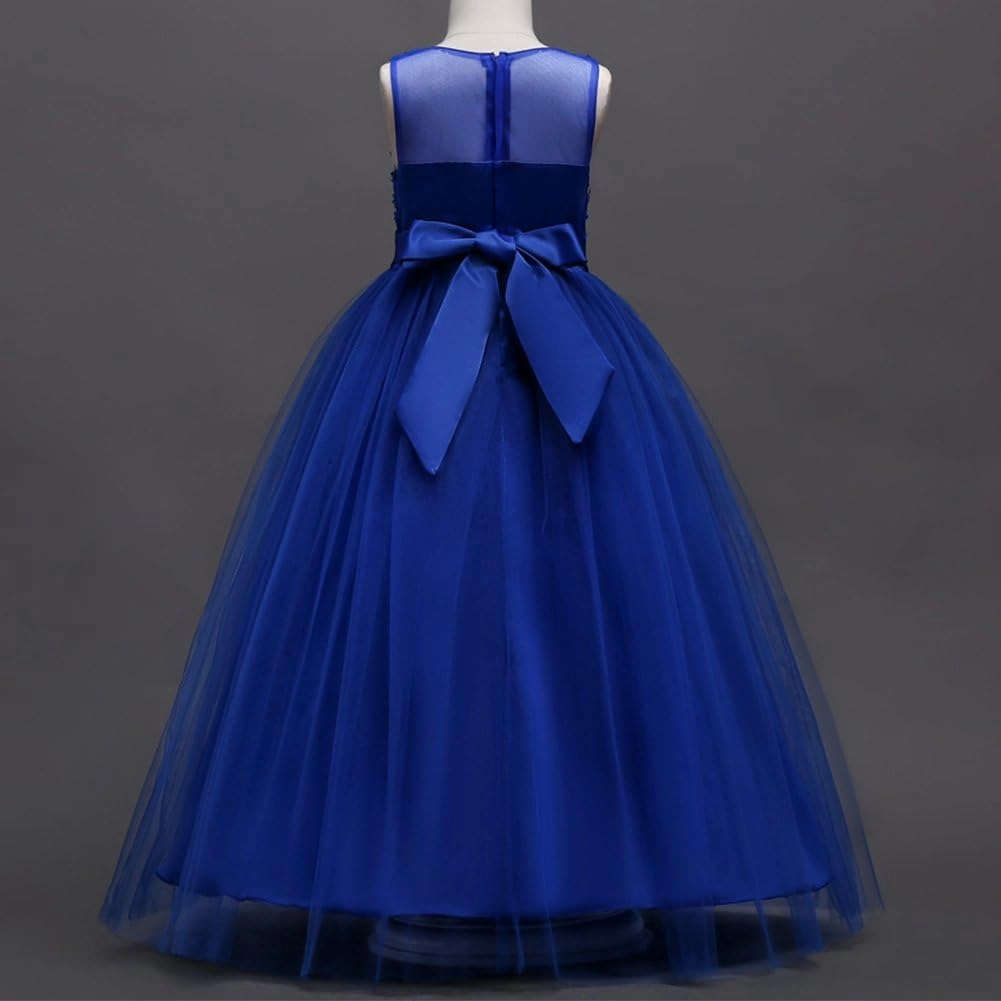 Little Big Girls’Tulle Retro Vintage Dresses Flower Lace Pageant Party Wedding Floor Length Dance Evening Gown