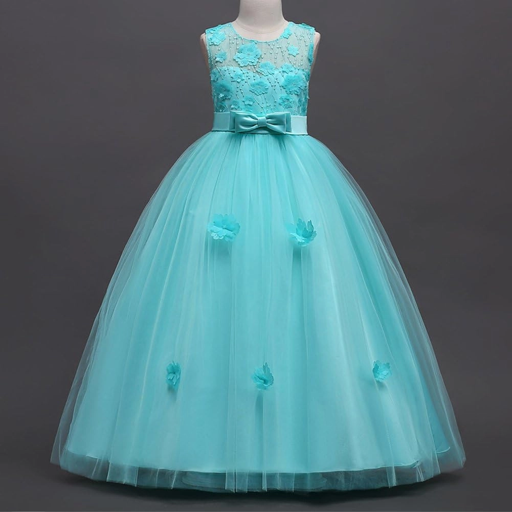 Little Big Girls’Tulle Retro Vintage Dresses Flower Lace Pageant Party Wedding Floor Length Dance Evening Gown