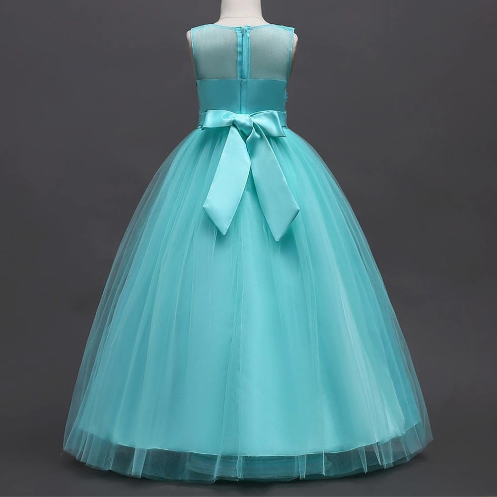 Little Big Girls’Tulle Retro Vintage Dresses Flower Lace Pageant Party Wedding Floor Length Dance Evening Gown