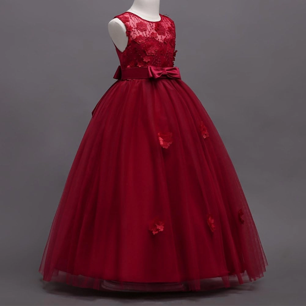 Little Big Girls’Tulle Retro Vintage Dresses Flower Lace Pageant Party Wedding Floor Length Dance Evening Gown