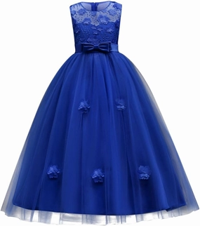 Little Big Girls’Tulle Retro Vintage Dresses Flower Lace Pageant Party Wedding Floor Length Dance Evening Gown