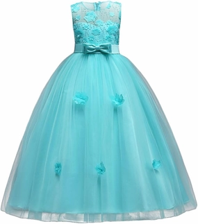 Little Big Girls’Tulle Retro Vintage Dresses Flower Lace Pageant Party Wedding Floor Length Dance Evening Gown