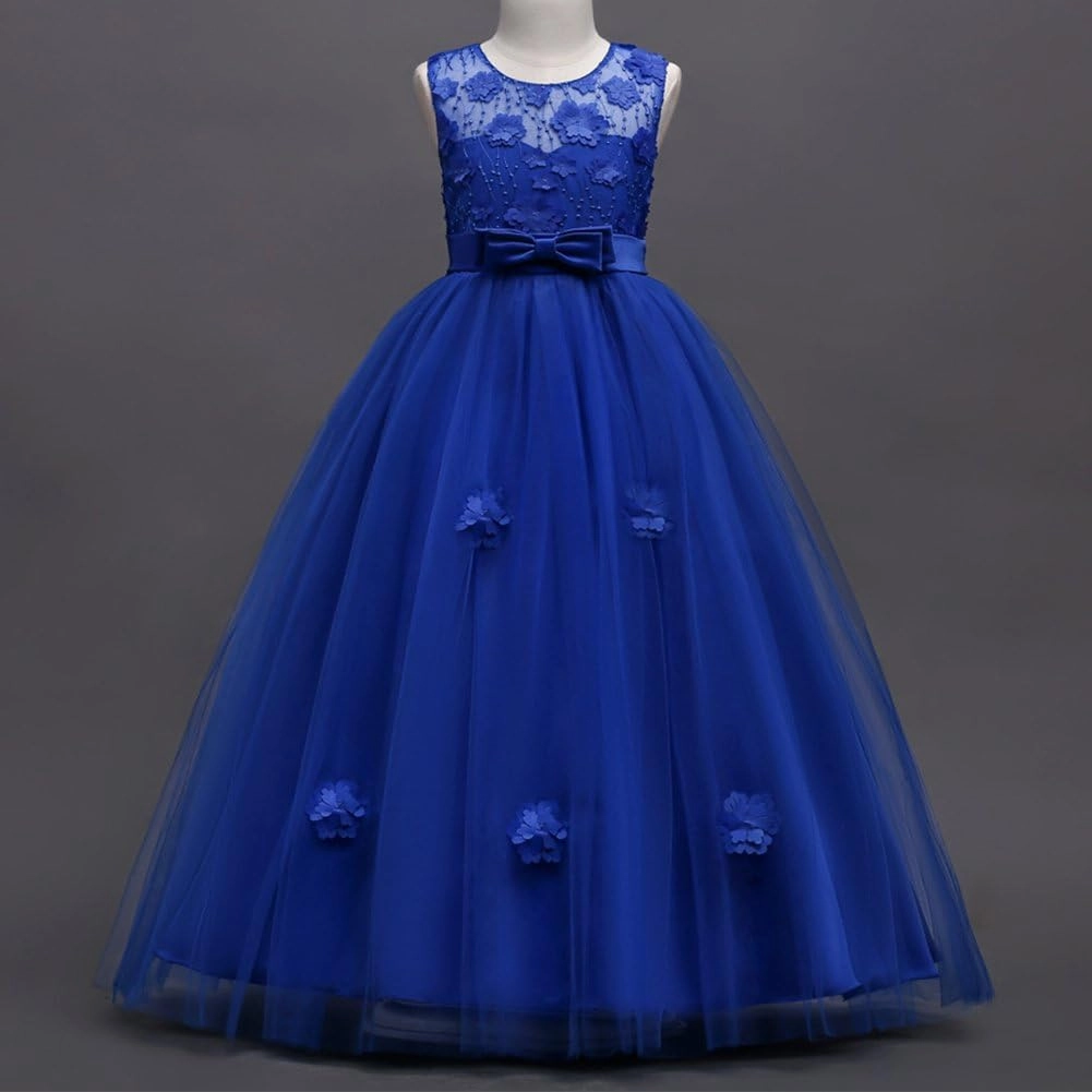 Little Big Girls’Tulle Retro Vintage Dresses Flower Lace Pageant Party Wedding Floor Length Dance Evening Gown