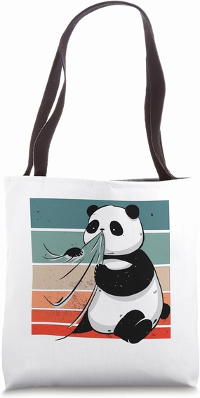 Little cute panda is greedy and eats the design right away Tote Bag