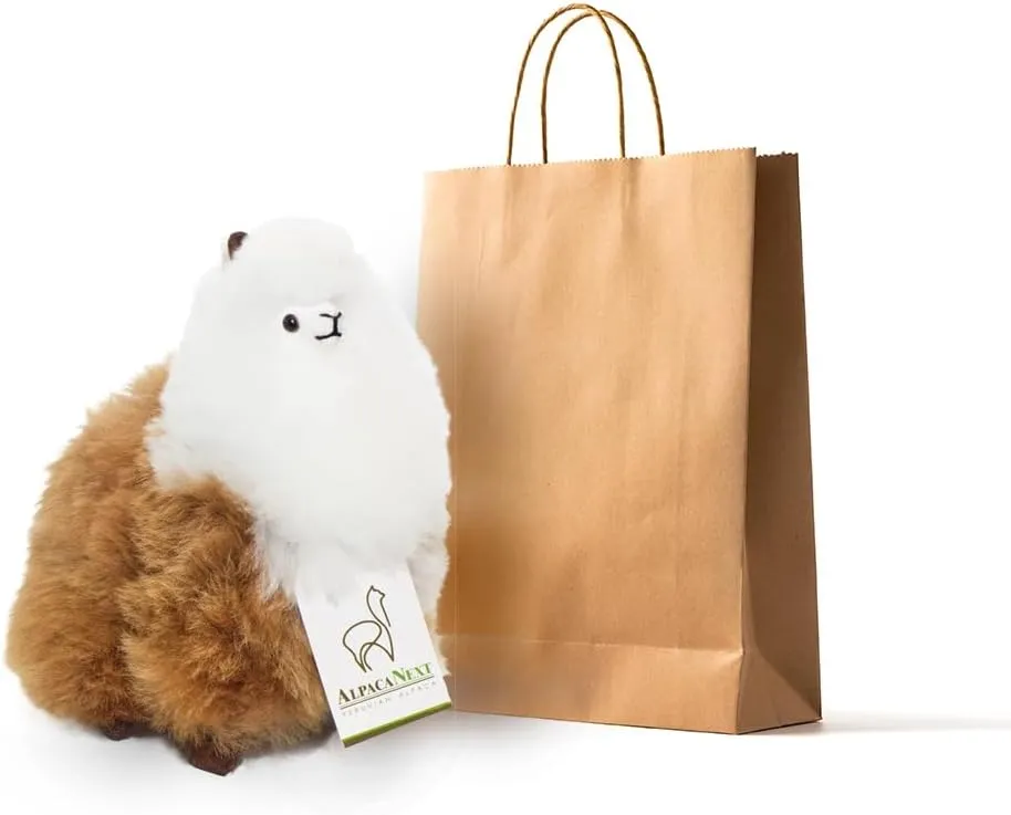 Llama Stuffed Animal – 9 inch. Cute, Soft and Cuddly Alpaca Plush Toy Handcrafted on Real Alpaka Natural Fur (9 inches, Brown & White)