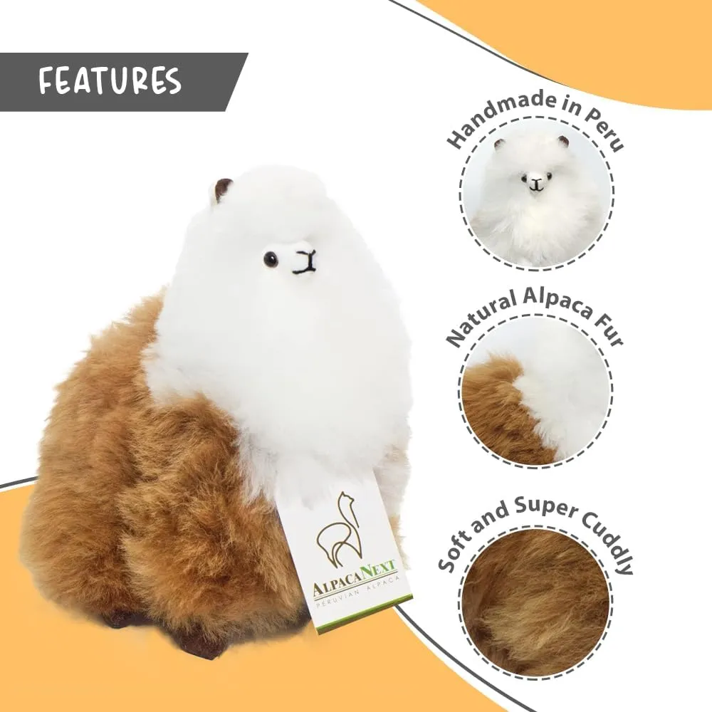 Llama Stuffed Animal – 9 inch. Cute, Soft and Cuddly Alpaca Plush Toy Handcrafted on Real Alpaka Natural Fur (9 inches, Brown & White)