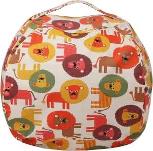 LMYOVE Stuffed Animal Storage Bean Bag Chair Cover for Kids, Zipper Storage Bean Bag for Organizing Plush Toys for Girls and Boys (26", Cartoon Lion)