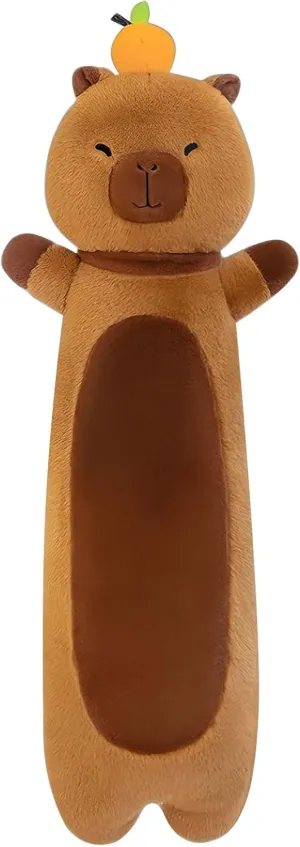 Long Capybara Plush Pillow with Orange, 36" Long Capybara Plush Stuffed Animal, Cute Soft Plush Capybara Plushie Stuffed Toys Gift for Boys Girls