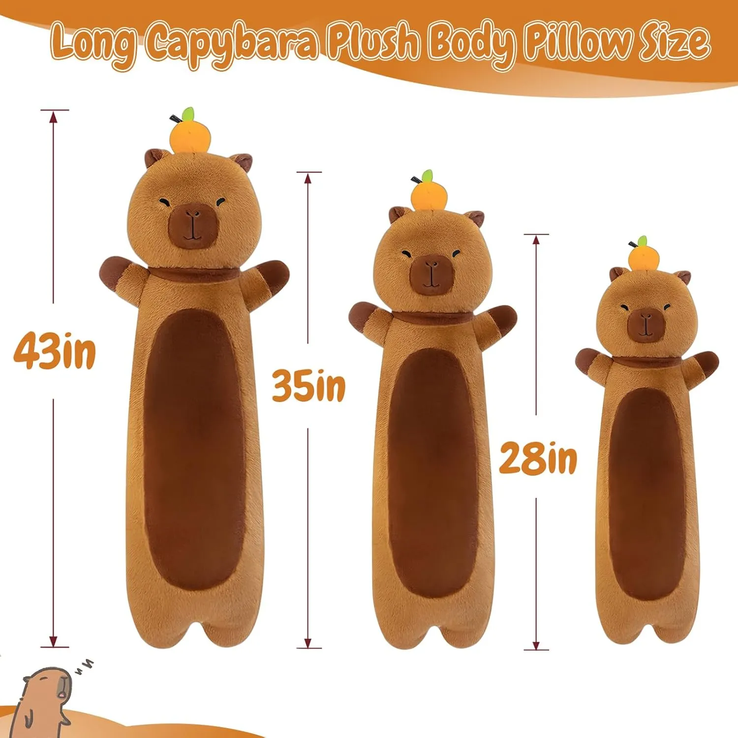 Long Capybara Plush Pillow with Orange, 36" Long Capybara Plush Stuffed Animal, Cute Soft Plush Capybara Plushie Stuffed Toys Gift for Boys Girls