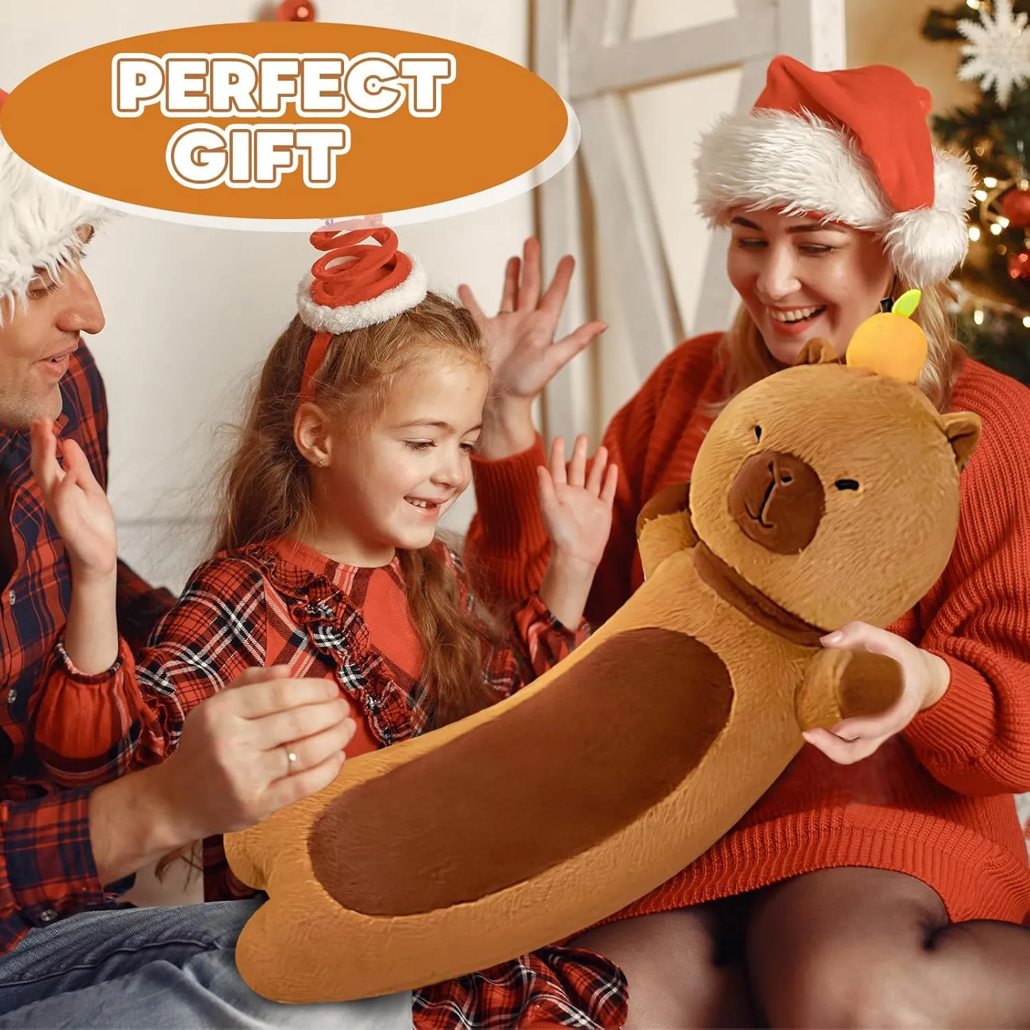 Long Capybara Plush Pillow with Orange, 36" Long Capybara Plush Stuffed Animal, Cute Soft Plush Capybara Plushie Stuffed Toys Gift for Boys Girls