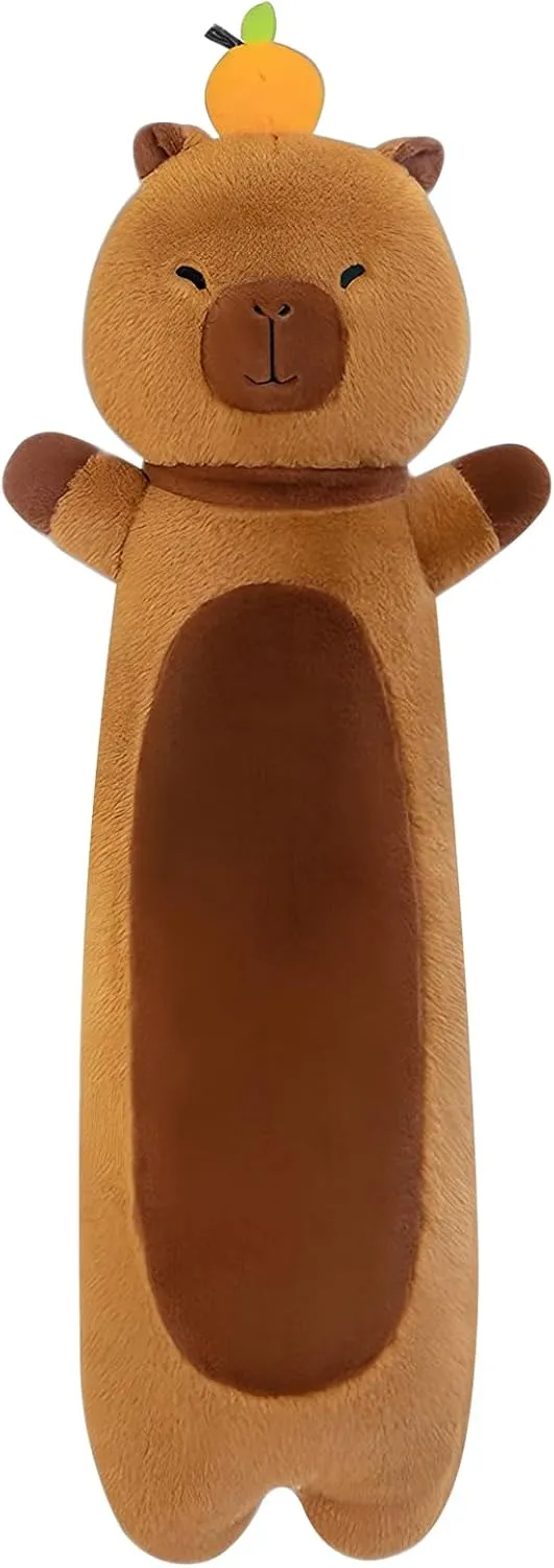 Long Capybara Plush Pillow with Orange, 36" Long Capybara Plush Stuffed Animal, Cute Soft Plush Capybara Plushie Stuffed Toys Gift for Boys Girls