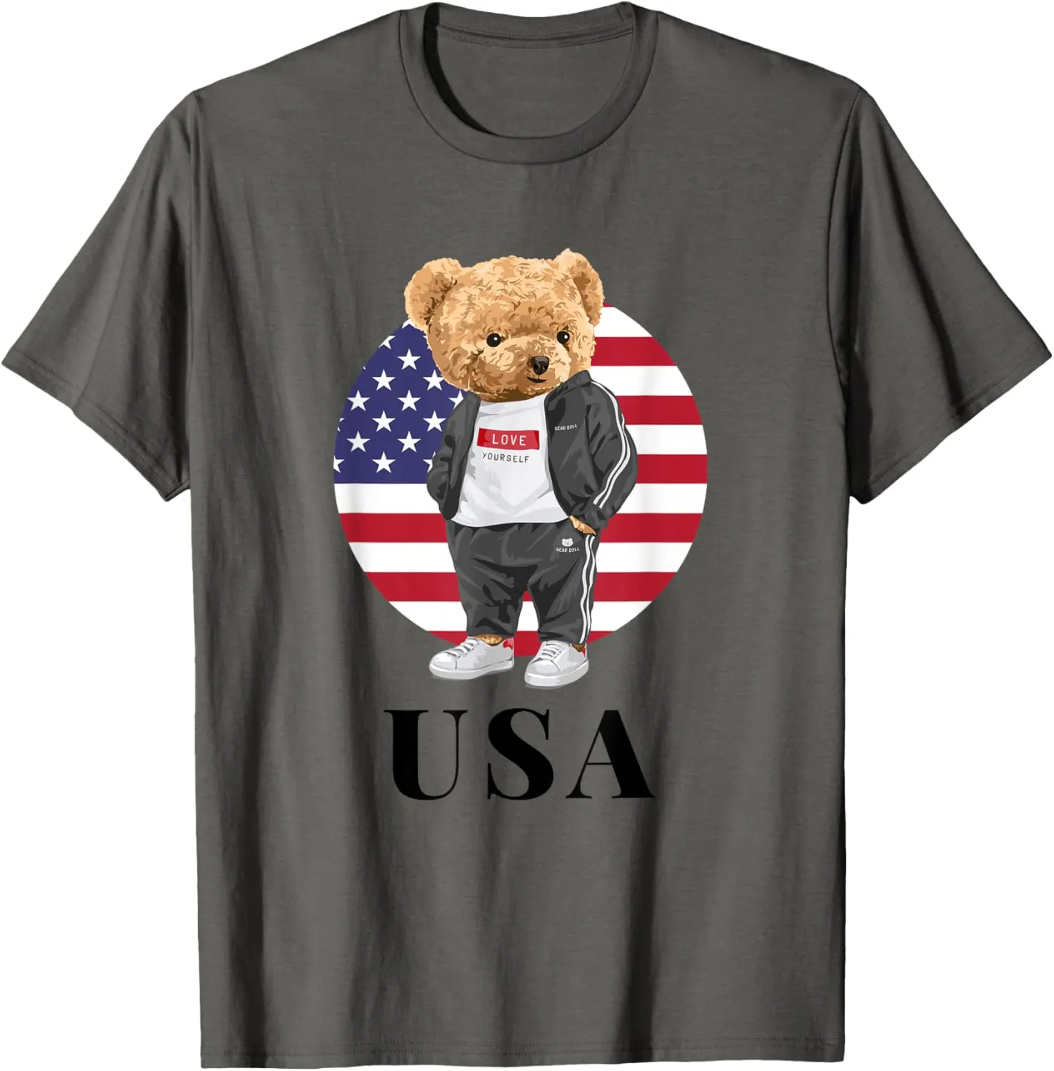 Love Yourself, Cool Illustration Teddy Bear With USA Flag T-Shirt