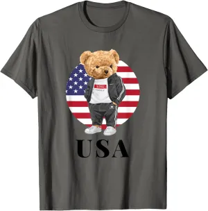 Love Yourself, Cool Illustration Teddy Bear With USA Flag T-Shirt