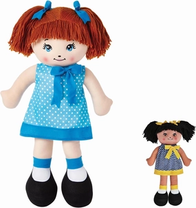 LOVE & HUG 17" Huggable Soft Doll | Stuffed Plush Doll with Blue Dress and Soft Yarn Hair | Baby Doll Toy for Kids and Toddlers to Love and Hug