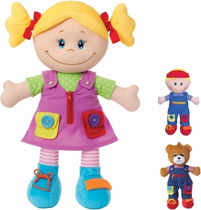 Love & Learn 17" Educational Soft Girl Doll with Zipper, Button, Snap, Shoe Tie, & Self Fastening Skills, Montessori Learning Doll