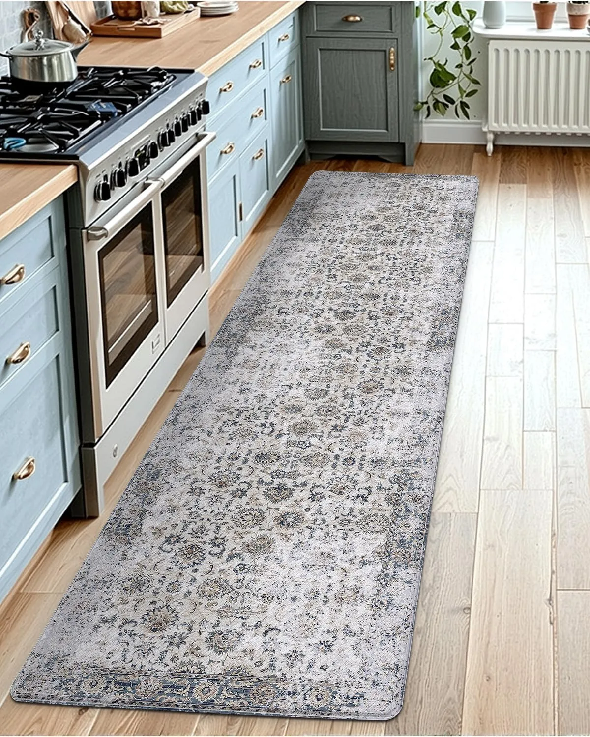 LUMI 2025 Upgraded Anti-Fatigue Cushioned Kitchen Mat for Floor, Non-Slip Padded Runners for Standing, Comfort PVC Rugs for Desk Office, Sink, Laundry, 24"x87", Light Grey
