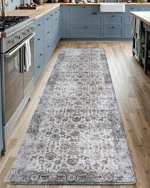 LUMI 2025 Upgraded Anti-Fatigue Cushioned Kitchen Mat for Floor, Non-Slip Padded Runners for Standing, Comfort PVC Rugs for Desk Office, Sink, Laundry, 24"x87", Light Grey