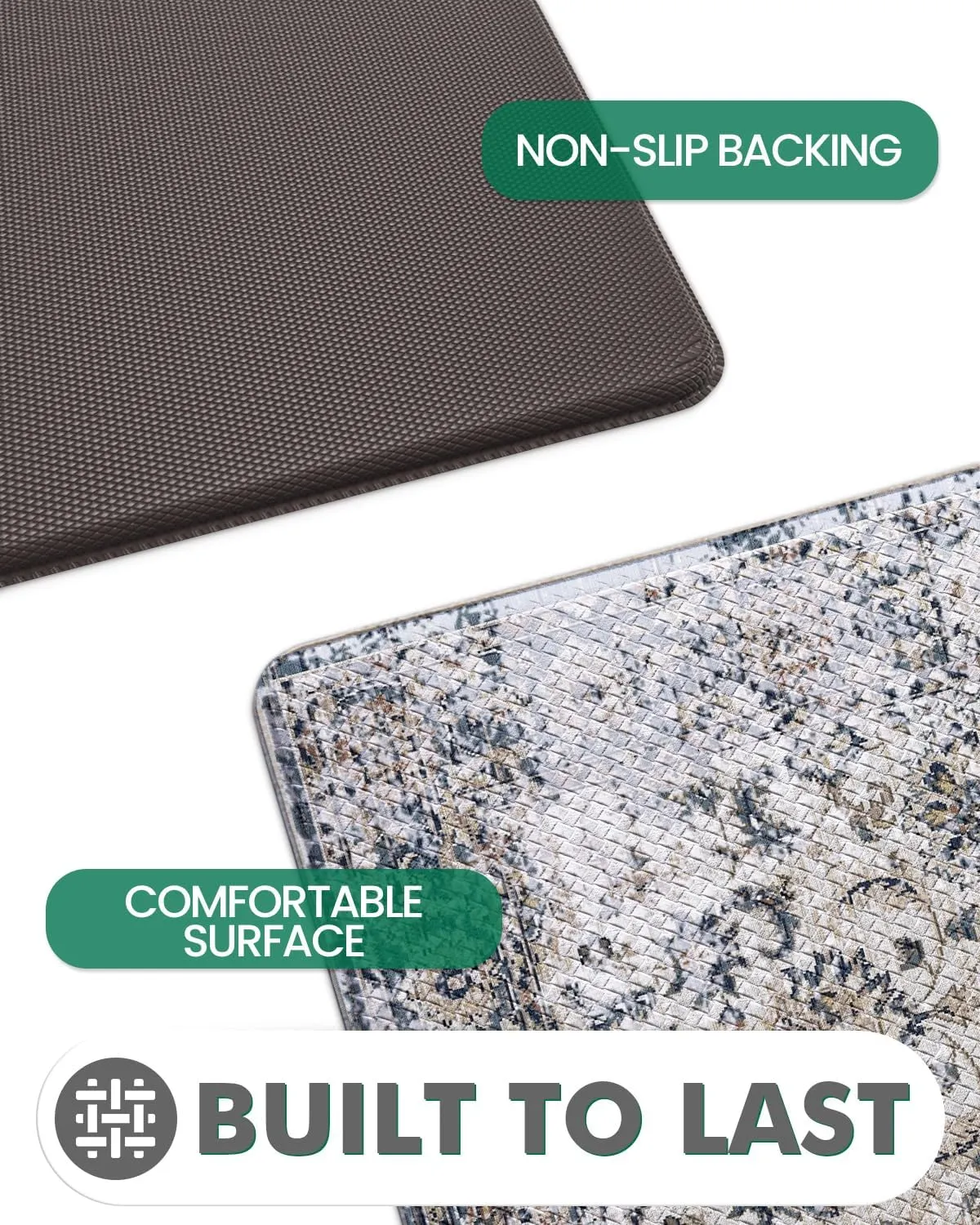 LUMI 2025 Upgraded Anti-Fatigue Cushioned Kitchen Mat for Floor, Non-Slip Padded Runners for Standing, Comfort PVC Rugs for Desk Office, Sink, Laundry, 24"x87", Light Grey