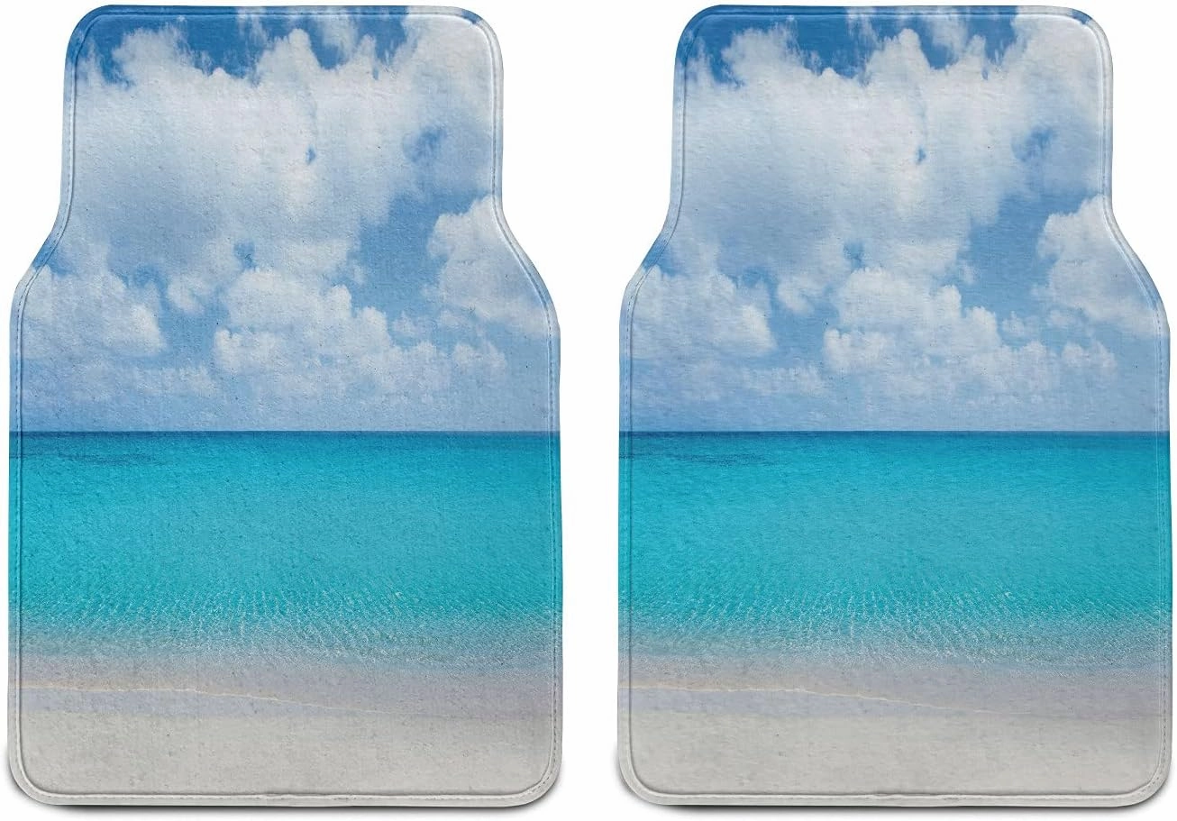Lunarable Ocean Car Mat Set of 2, Solitude Peaceful Beach Scene Sea and Cloudy Sky Paradise View Print, Front Seat Floor Mat Durable PVC Backing Accesory, 27.5" x 17.9", Aqua Blue and Ivory