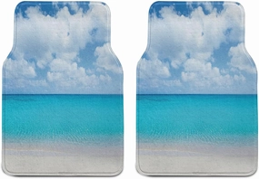 Lunarable Ocean Car Mat Set of 2, Solitude Peaceful Beach Scene Sea and Cloudy Sky Paradise View Print, Front Seat Floor Mat Durable PVC Backing Accesory, 27.5" x 17.9", Aqua Blue and Ivory