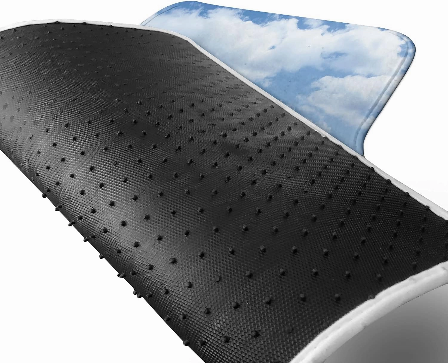 Lunarable Ocean Car Mat Set of 2, Solitude Peaceful Beach Scene Sea and Cloudy Sky Paradise View Print, Front Seat Floor Mat Durable PVC Backing Accesory, 27.5" x 17.9", Aqua Blue and Ivory