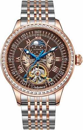 Luxury Automatic Mechanical Watch for Man Skeleton Tourbillon Moon Phase Waterproof Stainless Steel Strap Top Brand Luxury Gifts