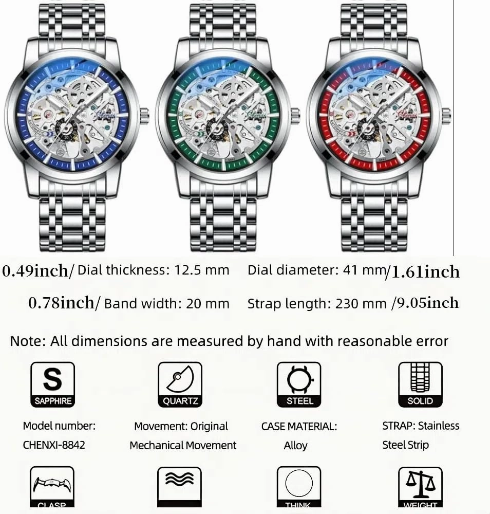 Luxury Fashion Men's Skeleton Mechanical Watch Automatic Wristwatch Man Stainless Steel Business Waterproof Sport Luminous Clock