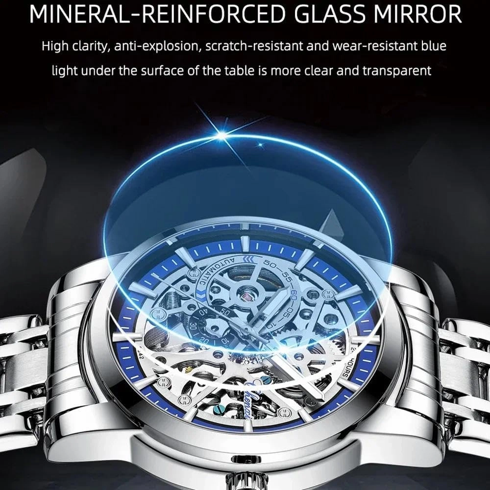 Luxury Fashion Men's Skeleton Mechanical Watch Automatic Wristwatch Man Stainless Steel Business Waterproof Sport Luminous Clock