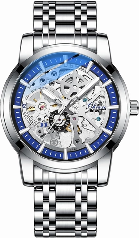 Luxury Fashion Men's Skeleton Mechanical Watch Automatic Wristwatch Man Stainless Steel Business Waterproof Sport Luminous Clock