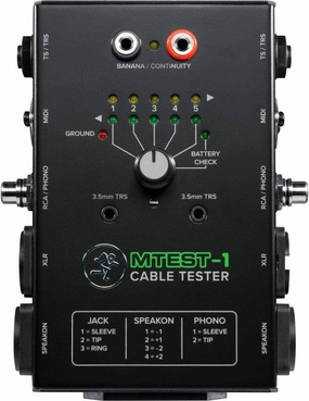 Mackie Cable Tester, 5-way switch Battery-Powered Connector Test, Black, (MTest-1)