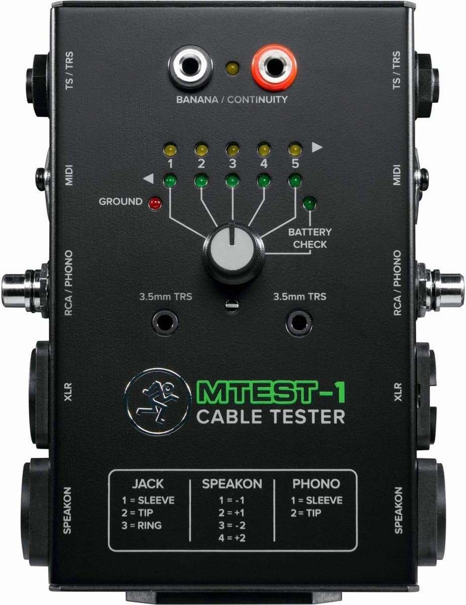 Mackie Cable Tester, 5-way switch Battery-Powered Connector Test, Black, (MTest-1)