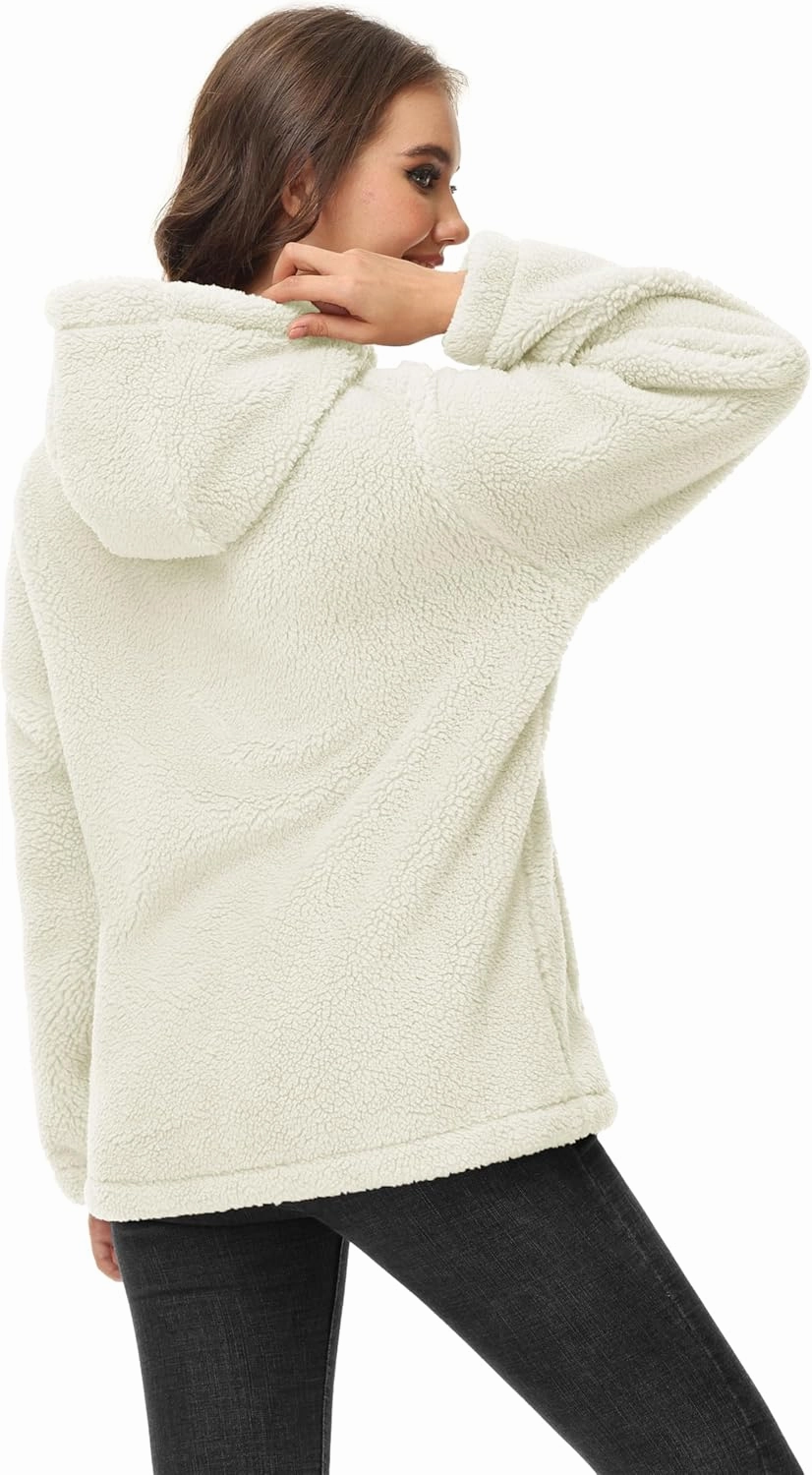 MAGCOMSEN Women's Sherpa Jacket Zip Up Hoodie Fuzzy Teddy Coat with Zipper Pockets Lightweight Fleece Lined Warm Winter Coat