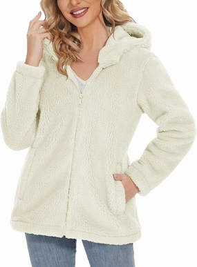 MAGCOMSEN Women's Sherpa Jacket Zip Up Hoodie Fuzzy Teddy Coat with Zipper Pockets Lightweight Fleece Lined Warm Winter Coat
