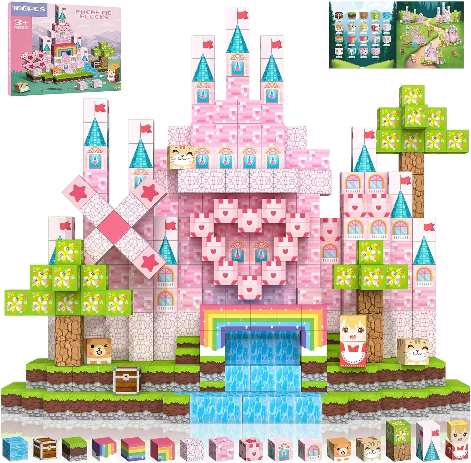 Magnetic Blocks 100 PCS 0.8In Building Blocks, 3  STEM Montessori Sensory Toys, Magnetic Cube for for 3 4 5 6 7 8 9 10 11 12 8-12 Years Old Boys & Girls Birthday Gifts