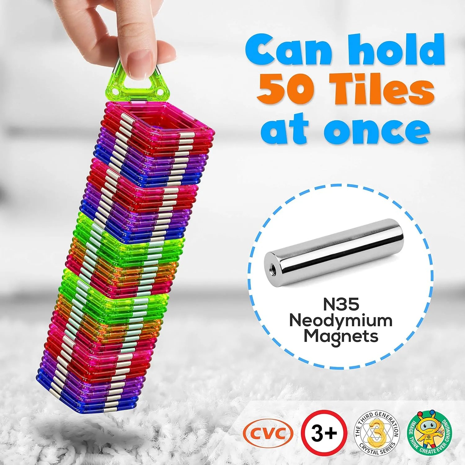 Magnetic Building Blocks for Kids - Preschool Learning Toys Shapes Block Educational Magnet Tiles Kids Toy Set w/car Accessories - Safe Magnetic Blocks for 3 Year Old & Up - Hurtle HURMT102 (102 pcs)