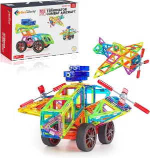 Magnetic Building Blocks for Kids - Preschool Learning Toys Shapes Block Educational Magnet Tiles Kids Toy Set w/car Accessories - Safe Magnetic Blocks for 3 Year Old & Up - Hurtle HURMT102 (102 pcs)