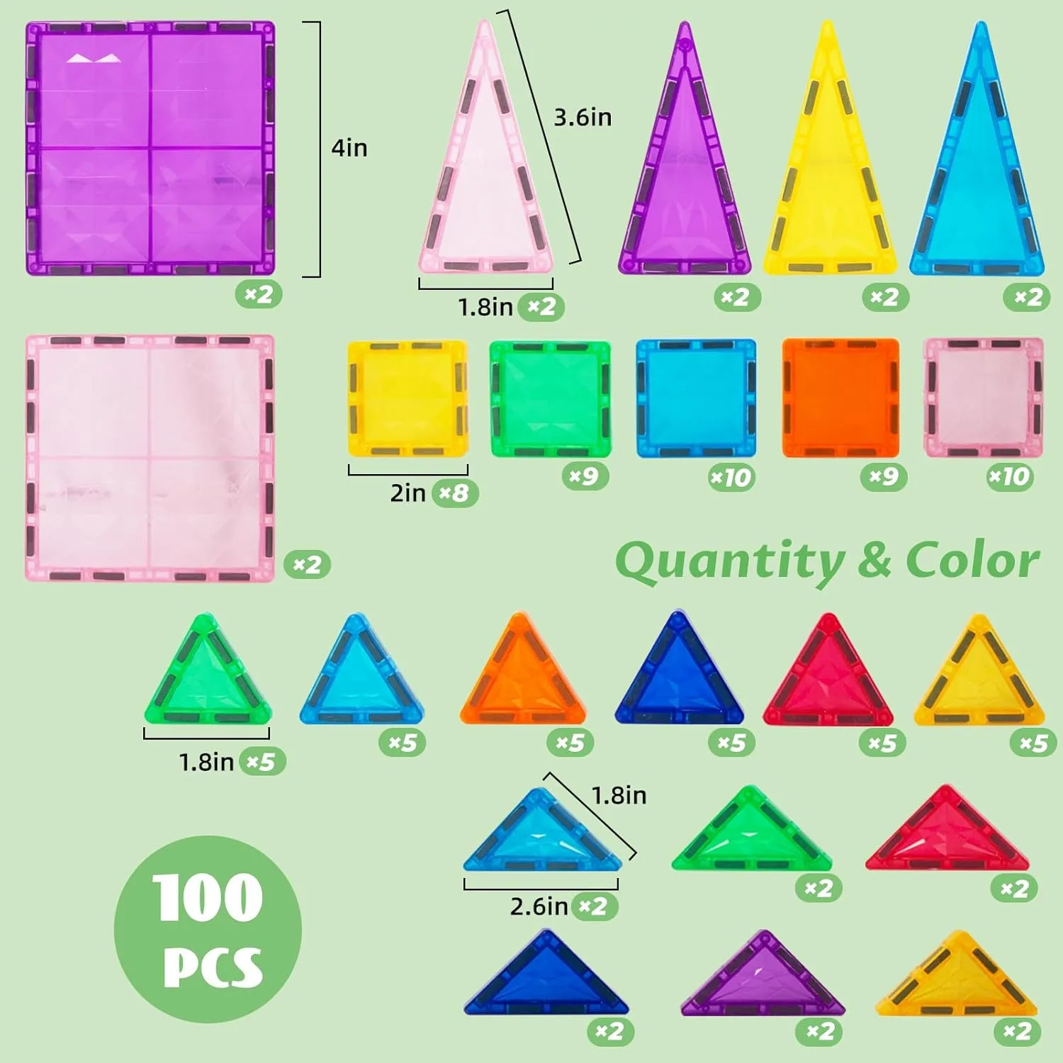 Magnetic Building Tiles 100 PCS Magnets Stacking Kids Toys STEM Sensory Games Educational Construction Toys Christmas Toy Gift for Boys and Girls 3 Year Old Up (Small)