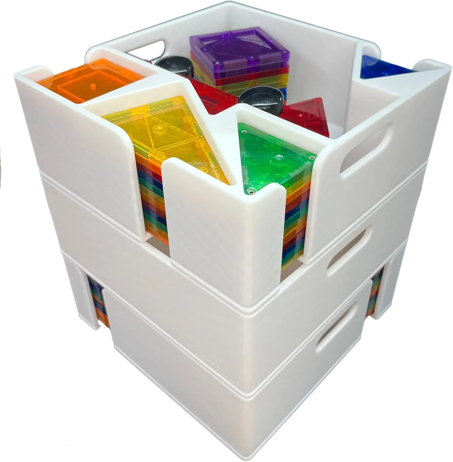 Magnetic Tile Storage - Square Sorter, Expansion Piece, Storage System, Bin, Bucket, Organizer, Kids, Toys (White)